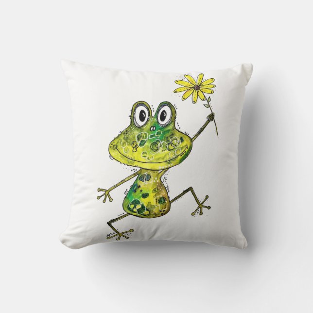 Coussin Cute Whimsical Happy Frog (Recto)