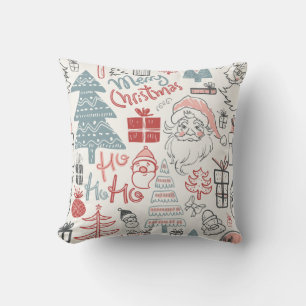 Coussin Cute Whimsical Père Noël sapin de Noël Motif rose