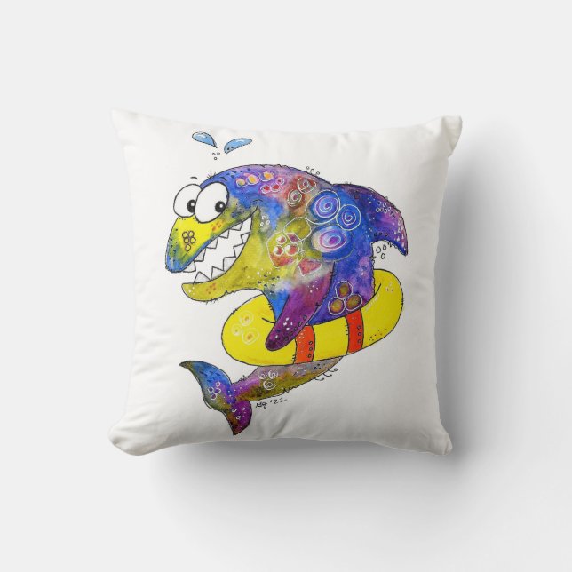 Coussin Cute Whimsical Requin coloré en flotteur (Recto)