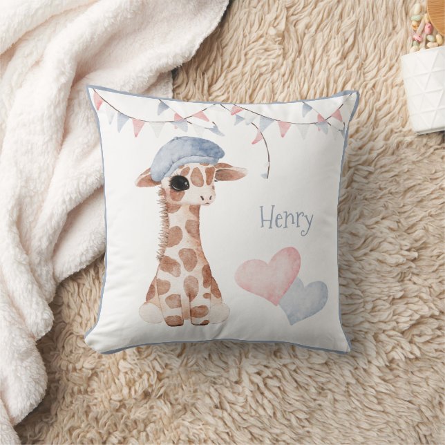 Coussin Cute Woodland Animal Giraffe Nom de coeur Nursery (Couverture)