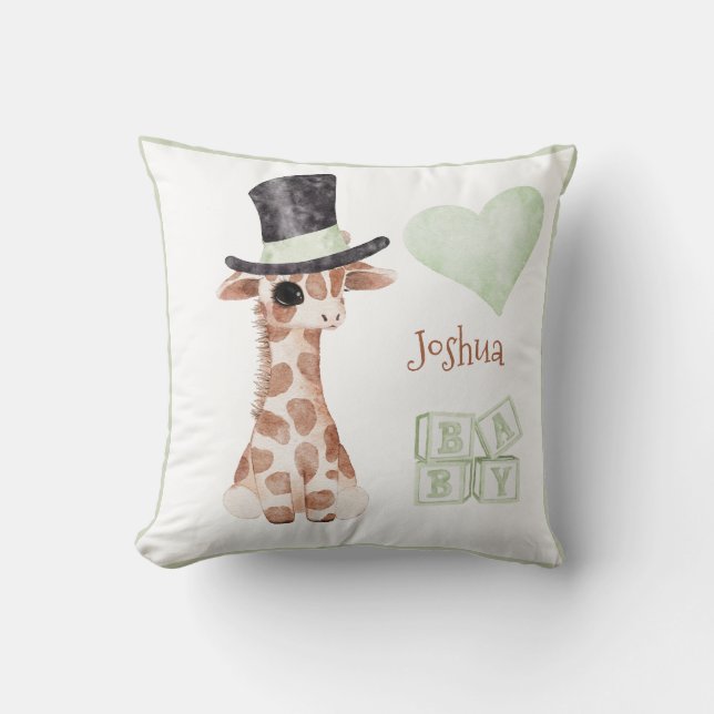 Coussin Cute Woodland Animal Giraffe Nom de coeur Nursery (Recto)