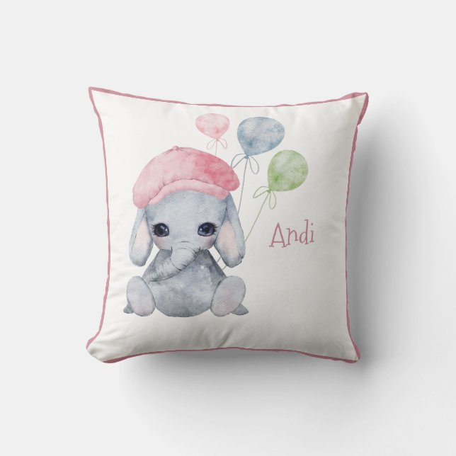 Coussin Cute Woodland Animal Girl Elephant Nom Nursery (Recto)