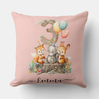 Coussin Cute Woodland Animals 3rd Birthday Celebration