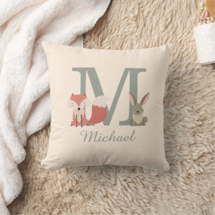 Coussin Cute Woodland Animaux Amis Monogramme initial