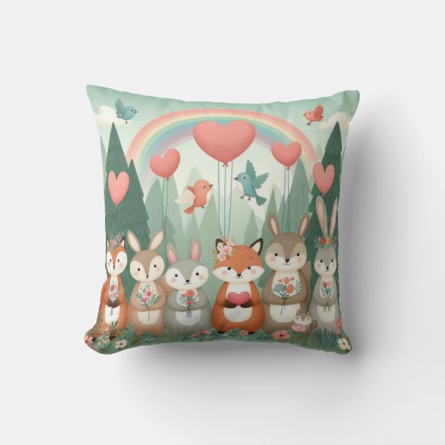 Coussin Cute Woodland Creature arc-en-ciel valentine's (Recto)