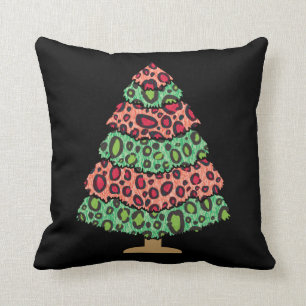Coussin Cute Xmas Arbre Empreinte de léopard Funny cadeau