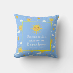 Coussin Cute Yellow Sunshine Personnalisé Baby Birth Stat