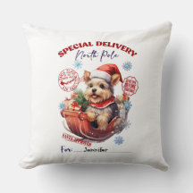 Cute Yorkie Christmas Throw Pillow