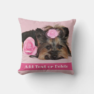 Coussin Cute Yorkie Puppy Pink