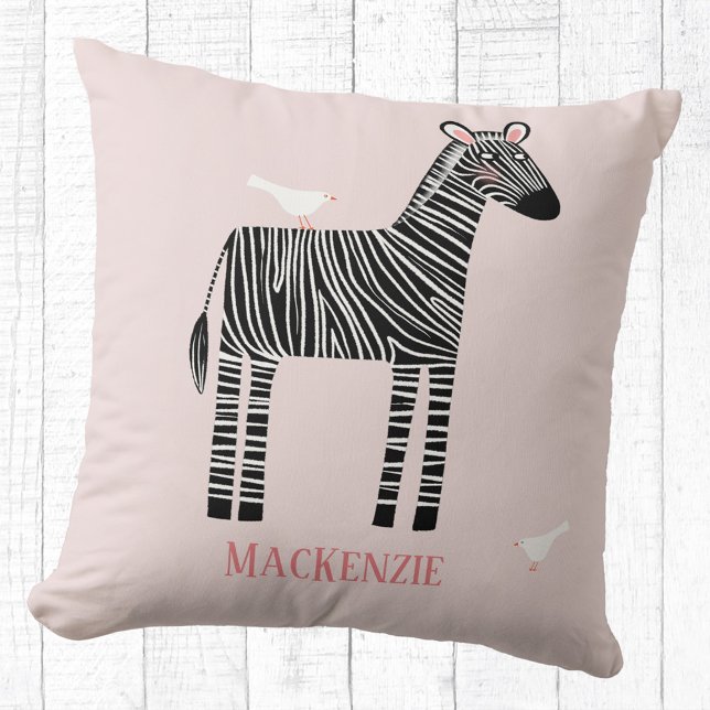 Coussin Cute Zebra Personnalisé Rose (Cute zebra personalized name blush pink throw pillow)