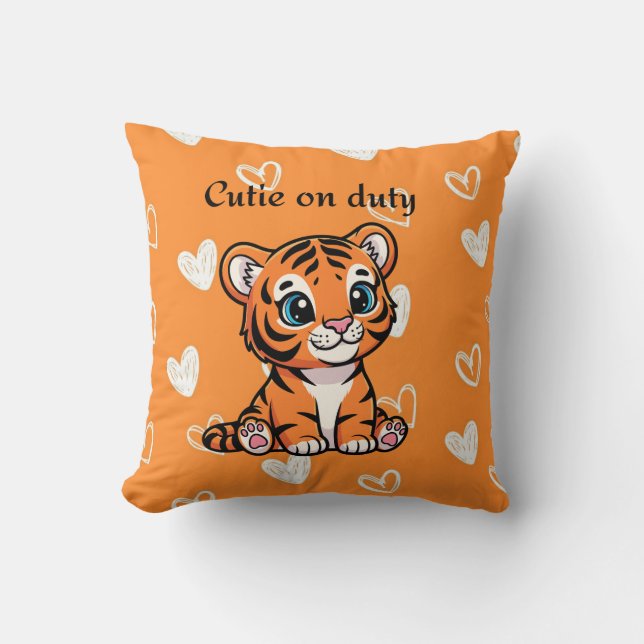 Coussin Cutie on Duty Throw Pillow | Adorable Baby Tiger  (Recto)