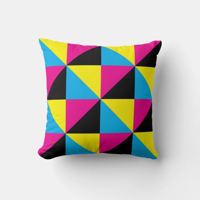 Coussin cyan magenta jaune triangle noir jeu (Recto)