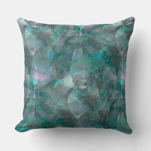 Coussin Cyan verdâtre tacheté sur plâtre mural inachevé (Recto)