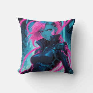 Coussin Cyber Anime Girl Vibrant