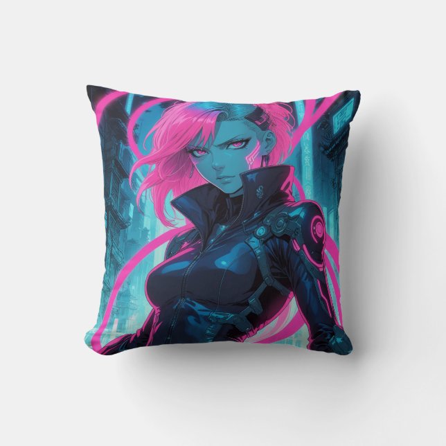 Coussin Cyber Anime Girl Vibrant (Recto)
