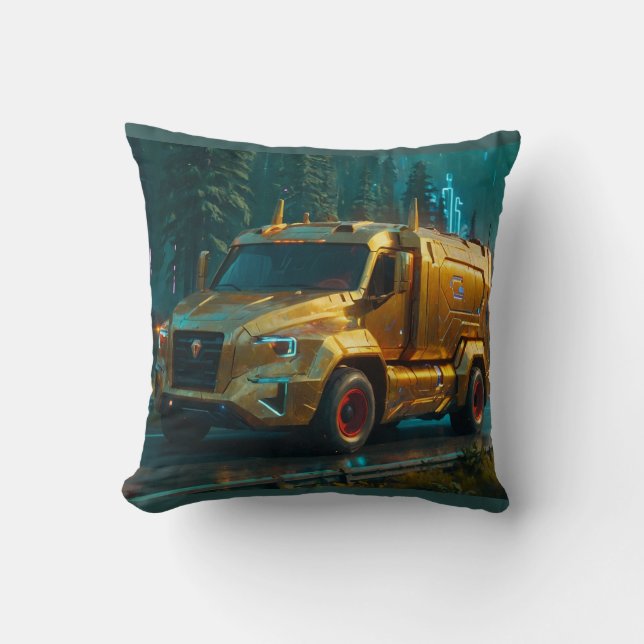 Coussin Cyber Camion futuriste de 2076 (Recto)