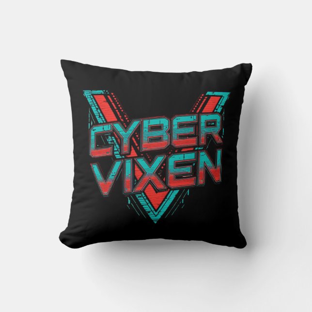 Coussin Cyber Vixen - Gamer Girl - Red Teal Gaming Graphic (Recto)