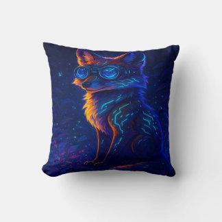 Coussin Cyberpunk Fox dans la jungle de Neon - Futuristic
