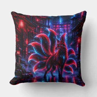 Coussin Cyberpunk Japanese Cushion – Neon Fox