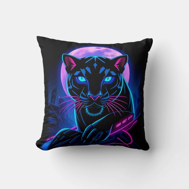 Coussin Cyberpunk Neon Black Panther (Recto)