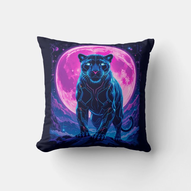 Coussin Cyberpunk Neon Black Panther (Recto)