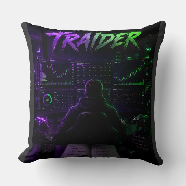 Coussin Cyberpunk TRAIDER - Gaming & Trading (Recto)