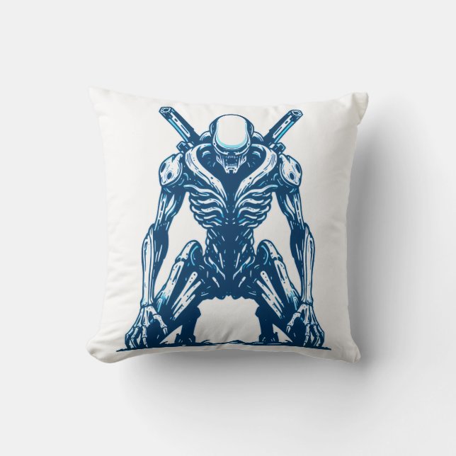 Coussin Cyborg Alien Warrior - Futuristic Sci-Fi Monster (Recto)