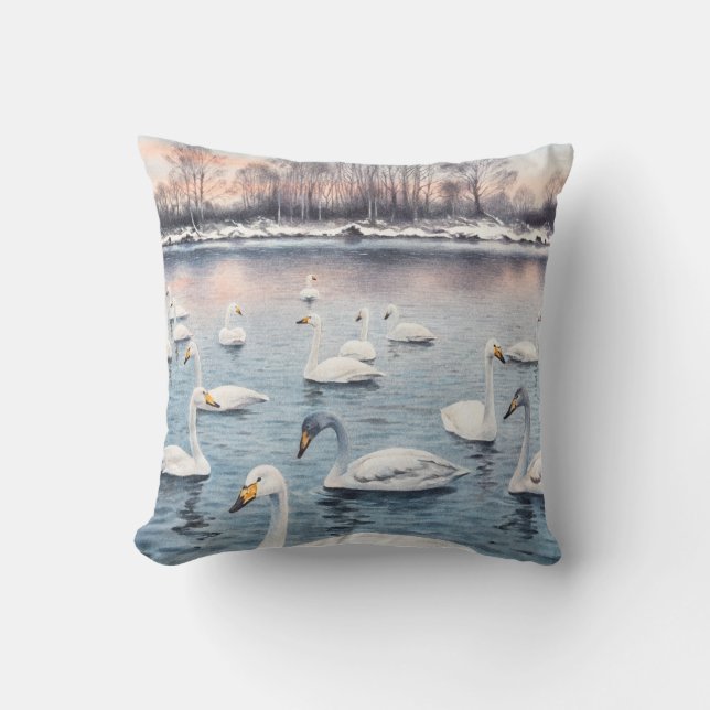 Coussin Cygne blanc muet sur un lac. Aquarelle (Recto)