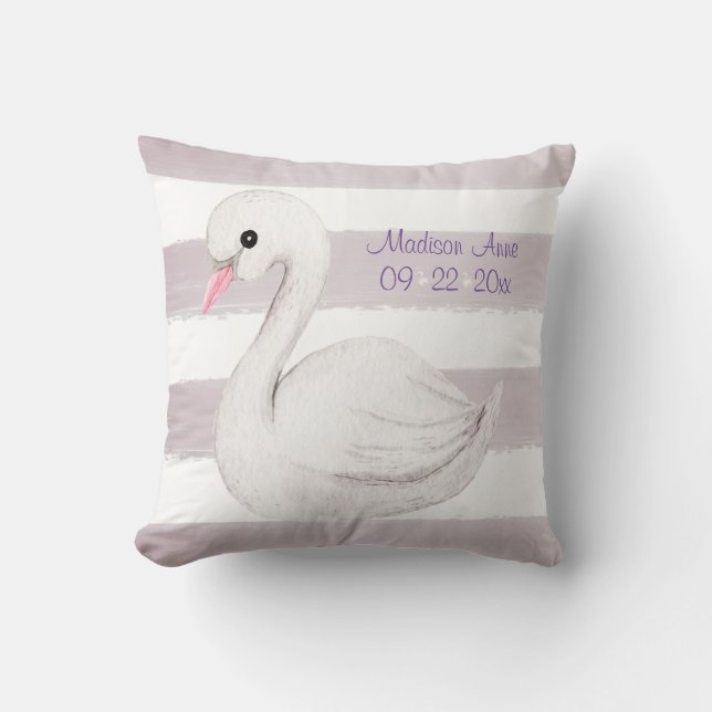 Coussin Cygne blanc violet script Personnaliser la naissan (Recto)