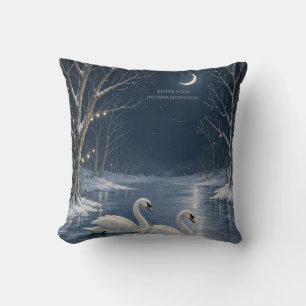Coussin Cygne de Noël d'hiver élégant, Scène de lac romant