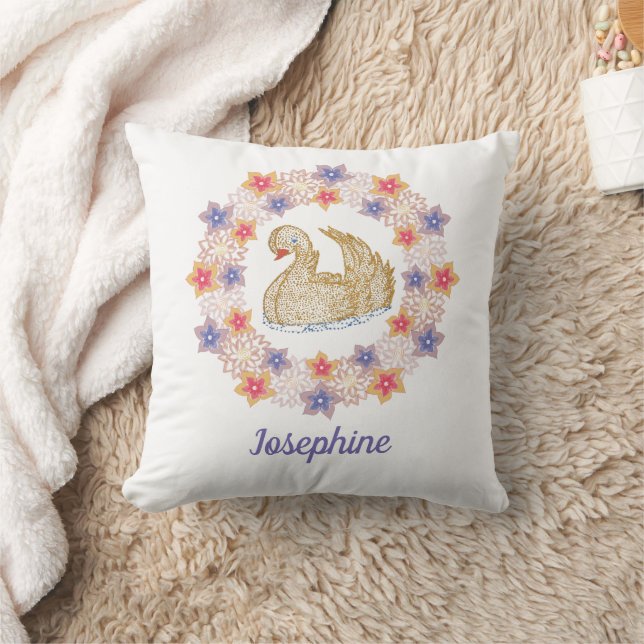 Coussin Cygne doré, floral - Nom de fille (Couverture)