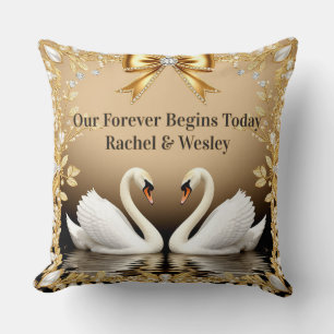 Coussin Cygne Doré Mariage Maison Romance