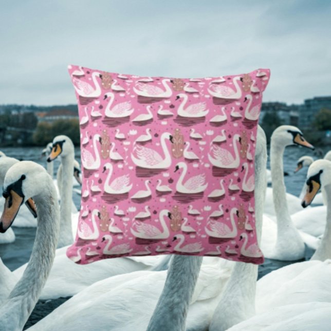 Coussin Cygne Élégance Rose (Créateur téléchargé)