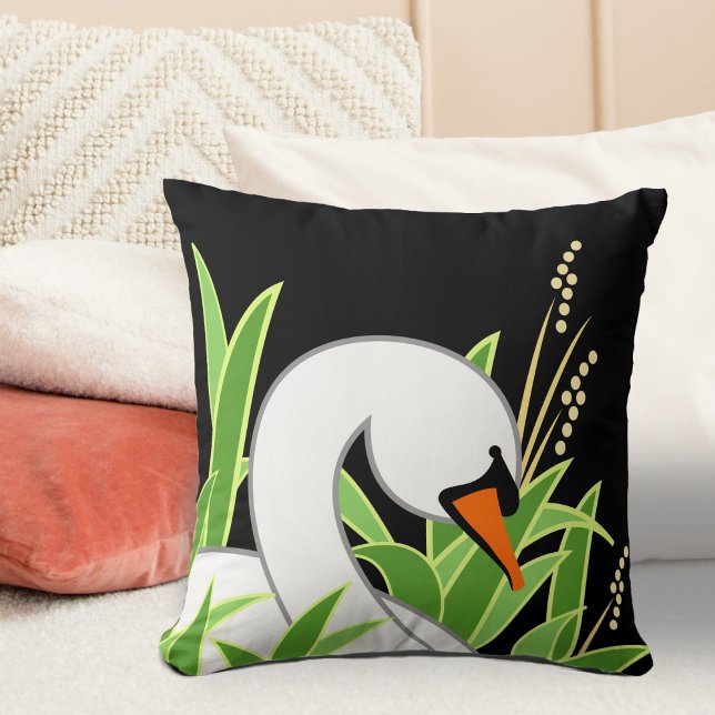 Coussin Cygne muet blanc sur noir (Créateur téléchargé)