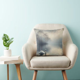 Coussin Cygne Solitaire Sur Le Lac Misty