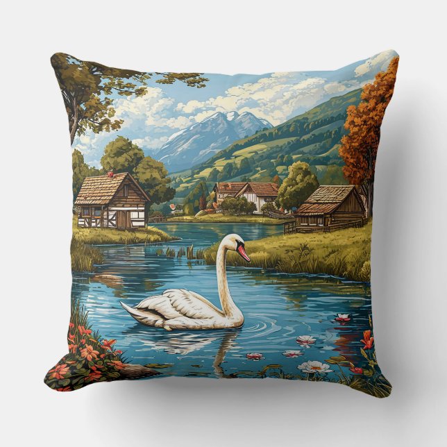 Coussin Cygne sur le lac Élégant Décor d'Accueil (Recto)