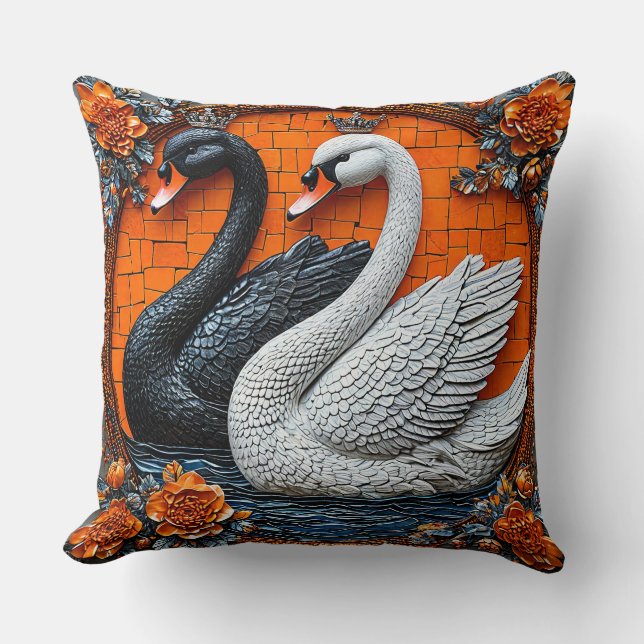 Coussin Cygnes Amoureux dans une Célébration de Mariage en (Recto)