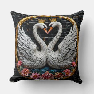Coussin Cygnes Couronnés Élégants Accent Décoratif Romanti