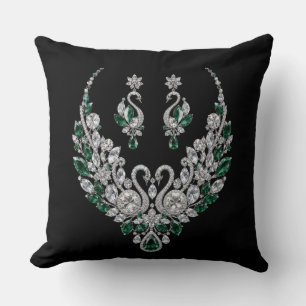 Coussin Cygnes de cristal d'émeraude Bijoux de luxe
