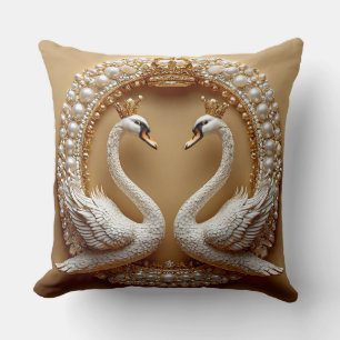 Coussin Cygnes de mariage or et perle Cygne romantique Ois