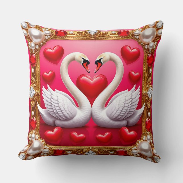 Coussin Cygnes de mariage romantiques encadrés par des bij (Recto)