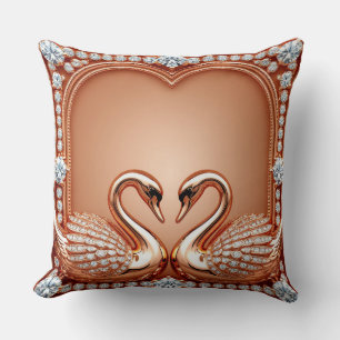 Coussin Cygnes en or rose diamant coeur orné amour romanti