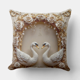 Coussin Cygnes Floraux Mariage Perle Or Romantique Fleur