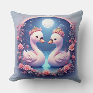Coussin Cygnes romantiques décorés de fleurs