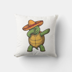 Coussin Dabbing Tortue Sombrero Vintage Vector Design_1