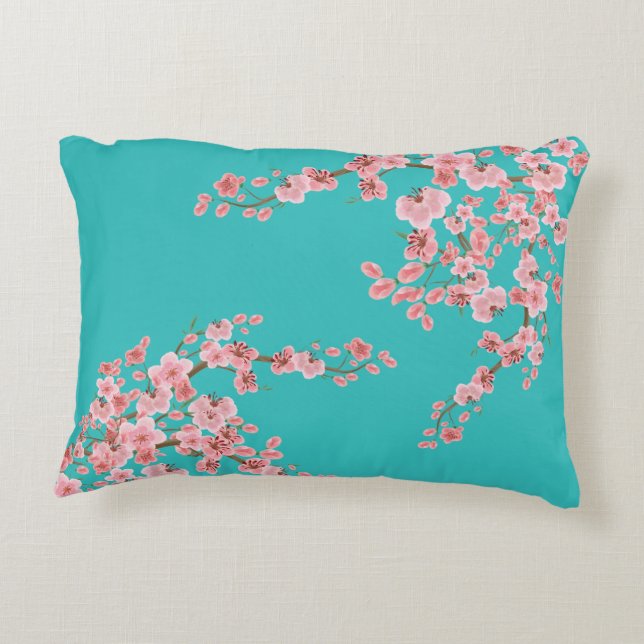 Coussin d'accent à fleurs de cerisier à l'aquarell (Dos)