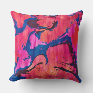 Coussin d'accent abstrait Ebru bleu rouge Valiant