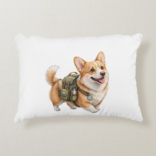 Coussin d'accent aquarelle Corgi Randonnée Aventur (Devant)