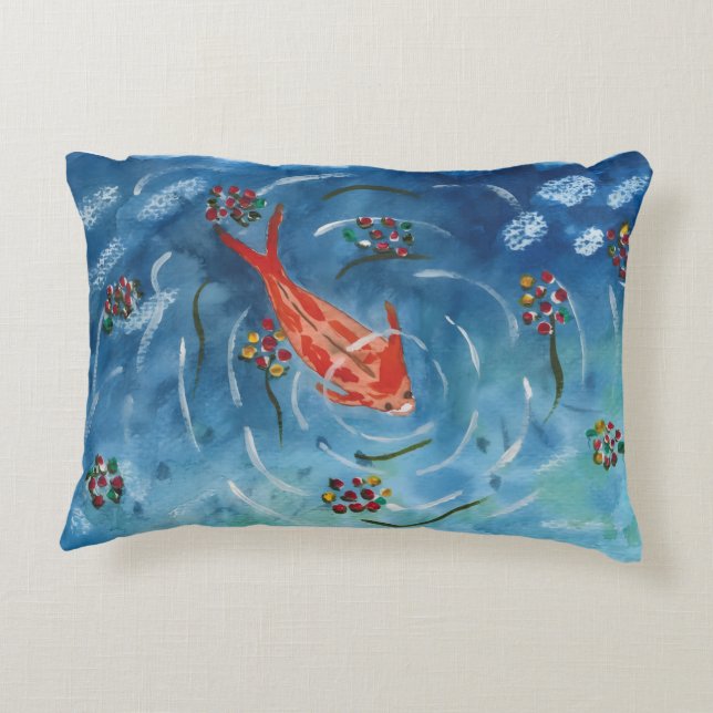 Coussin d'Accent Aquarelle de Carpes Koï Paisibles (Dos)