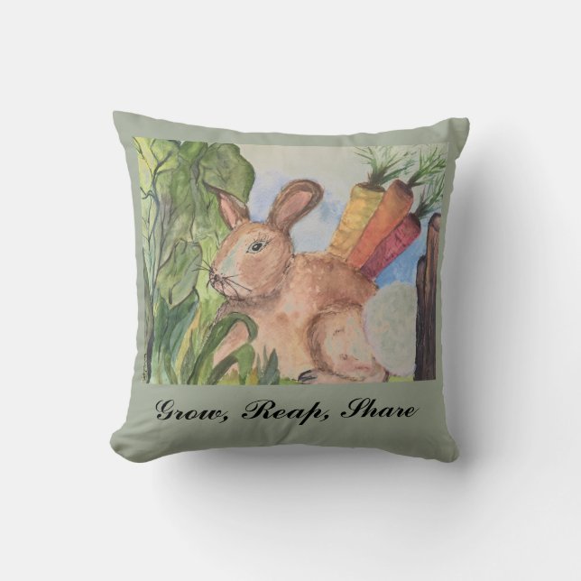 Coussin d'accent avec le lapin dans le jardin (Recto)
